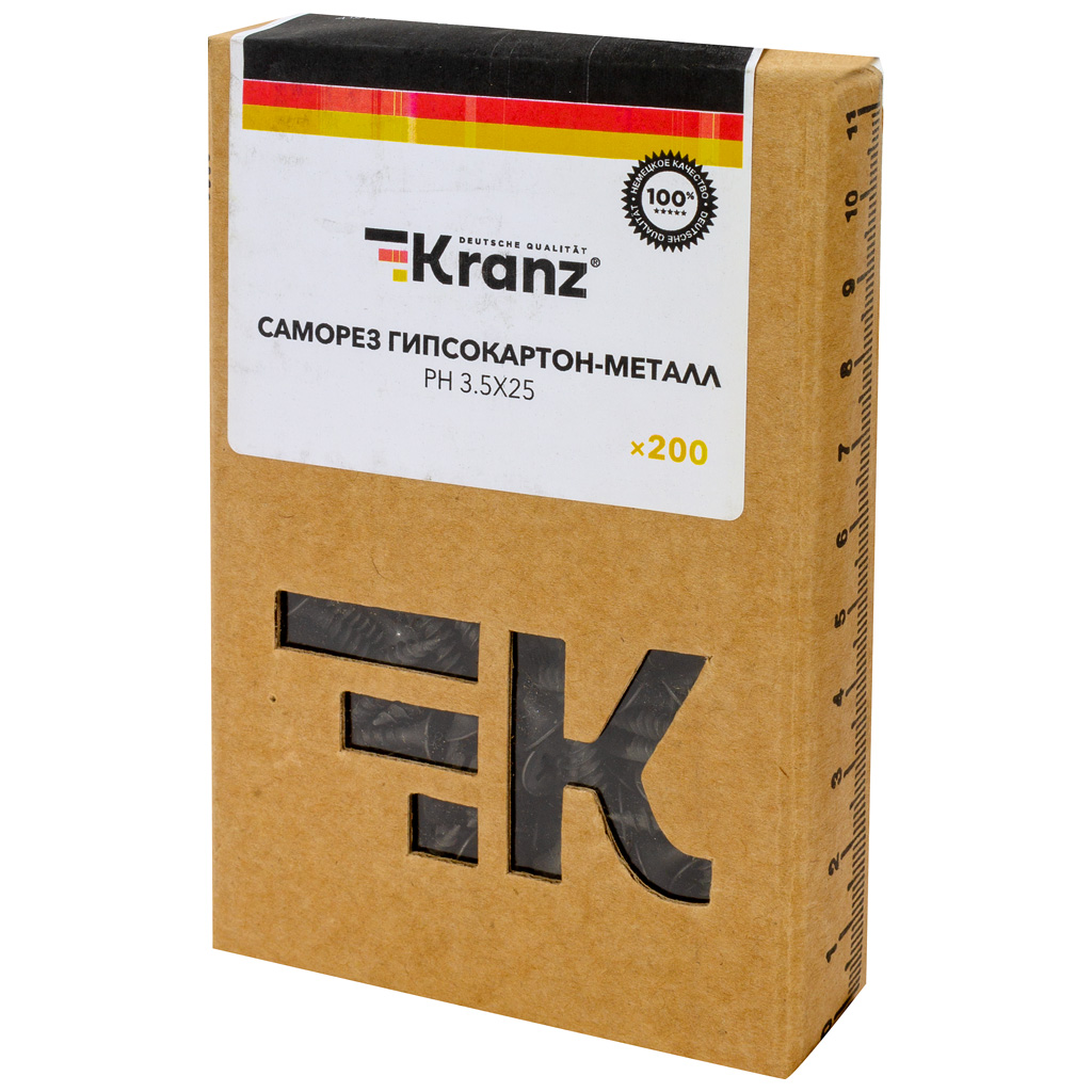 Саморез Kranz, ГМ 3.5 х 25, оксидированный, частая резьба,коробка  200 шт/уп фото №1